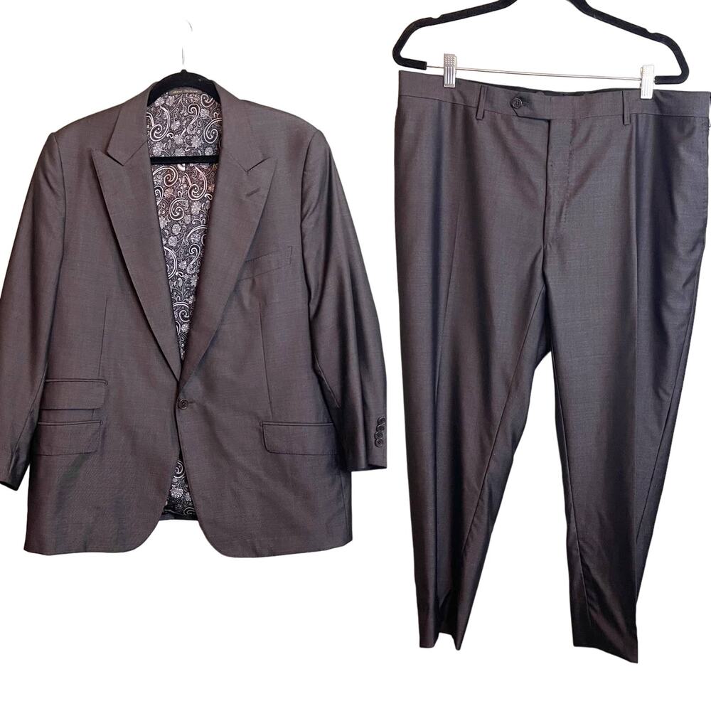 Victor Talbots Sartoria Wool Silk Blazer Pant Suit Size 60R Gray Formal Office